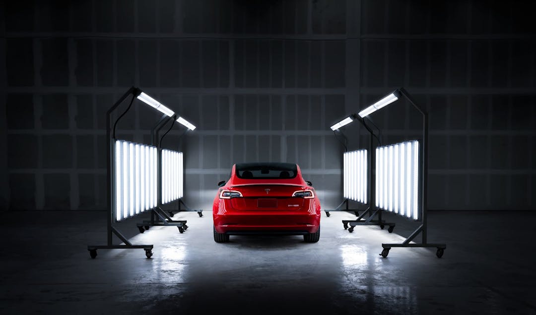 Tesla Model 3 in factory and rear C-pillar