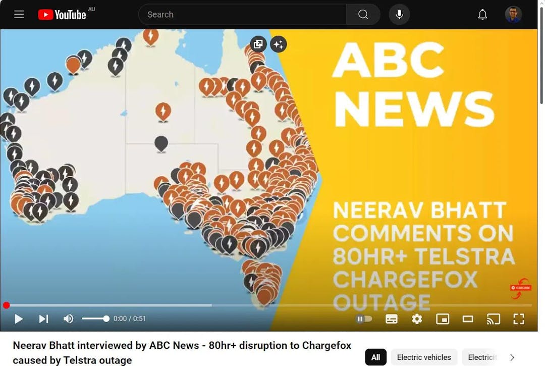 Neerav Bhatt interviewed by ABC News - 80hr+ disruption to Chargefox caused by Telstra outage