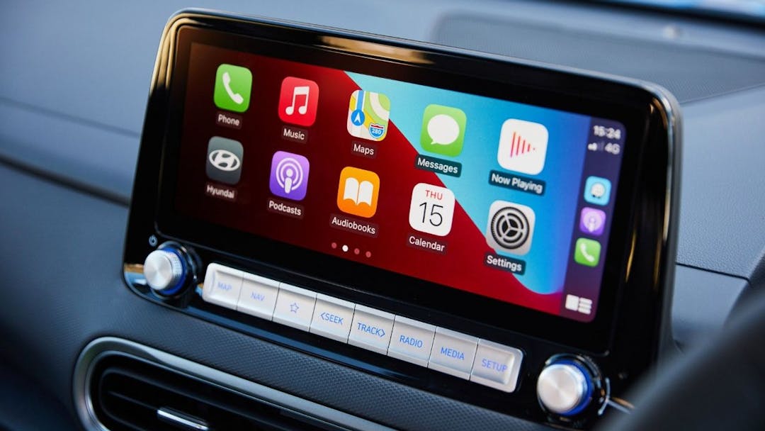 Hyundai Kona Electric touchscreen showing Apple CarPlay