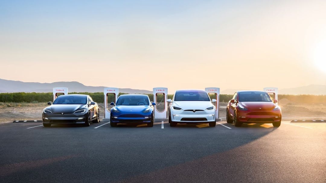Tesla Model S, 3, X and Y EVs at supercharging hub