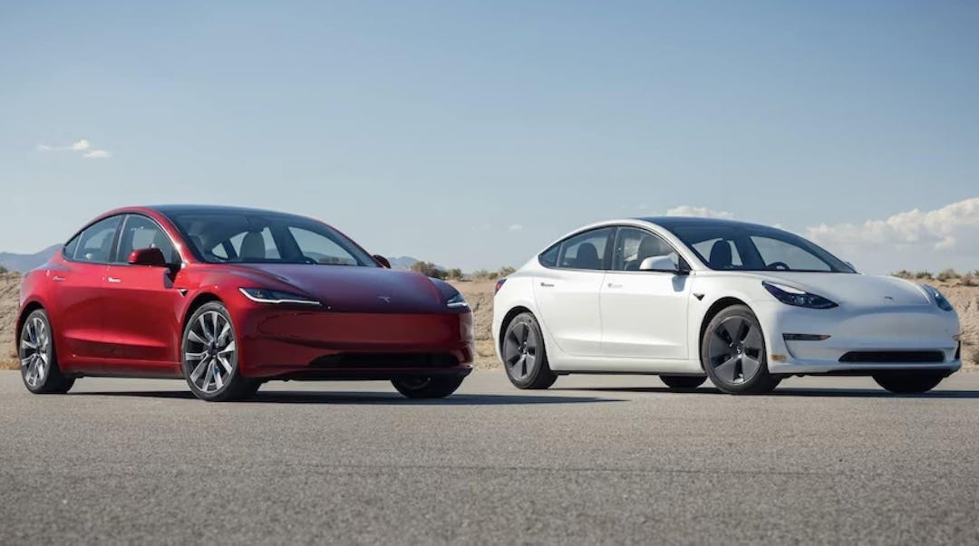 2024 vs 2024 Tesla Model 3 angle profile