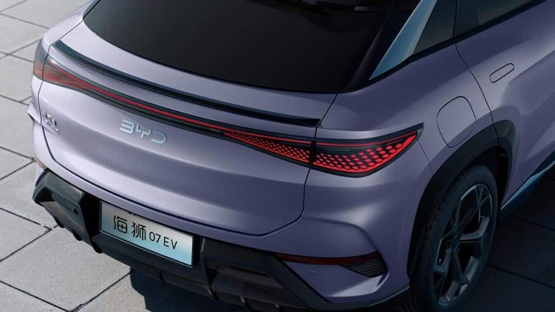 BYD Sealion 7 in purple rear quarter view zoomed in on tail light