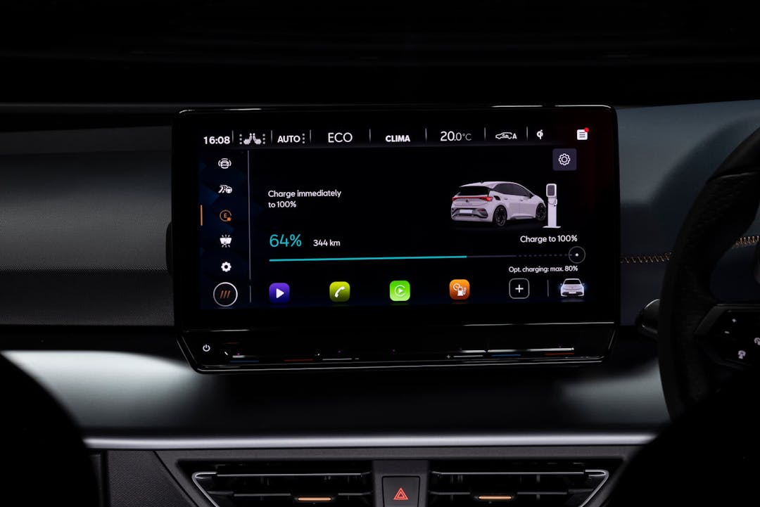Cupra Born touchscreen displaying EV charging screen