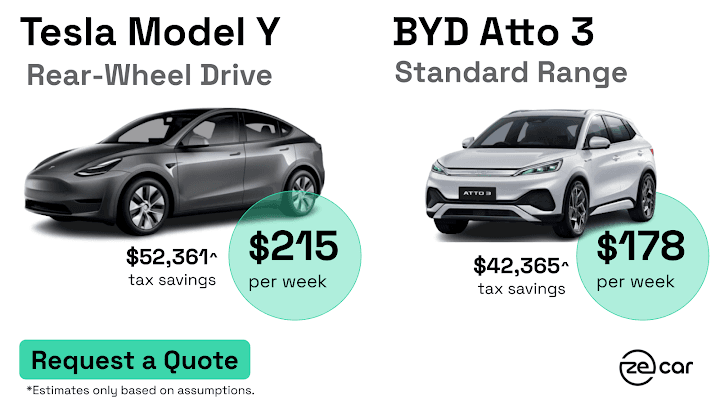 Tesla Model Y BYD Atto 3 Novated Lease