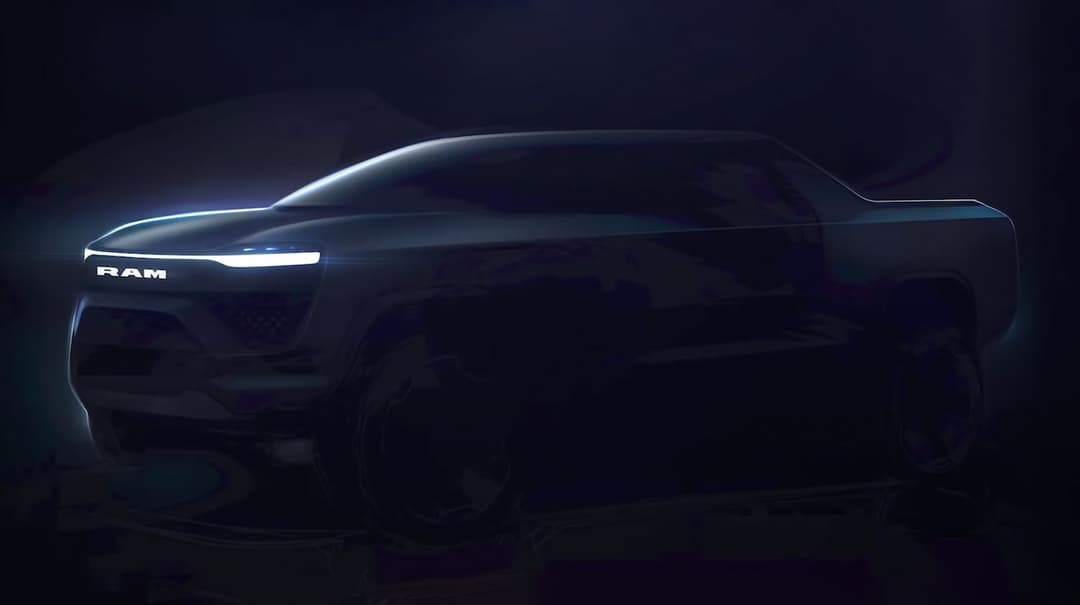 Electric RAM 1500 ute shadowy silhouette teaser render Electric RAM 1500 ute shadowy silhouette teaser render