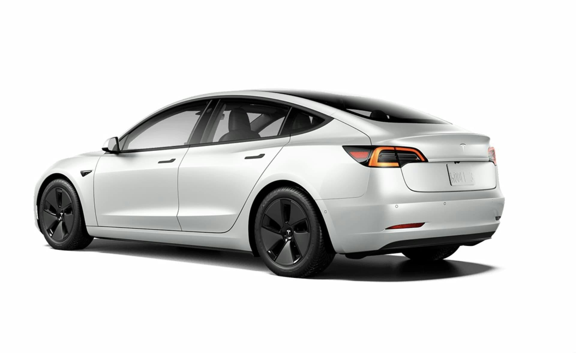 White base Tesla Model 3 rear