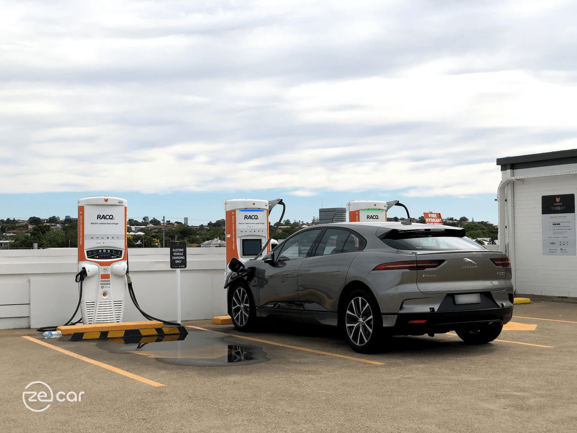 Jaguar i-Pace charging at Chargefox 350kW Toombul rooftop charger Jaguar i-Pace charging at Chargefox 350kW Toombul rooftop charger