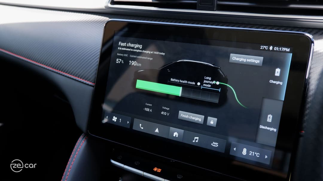 MG ZS EV charging screen and trip computer
