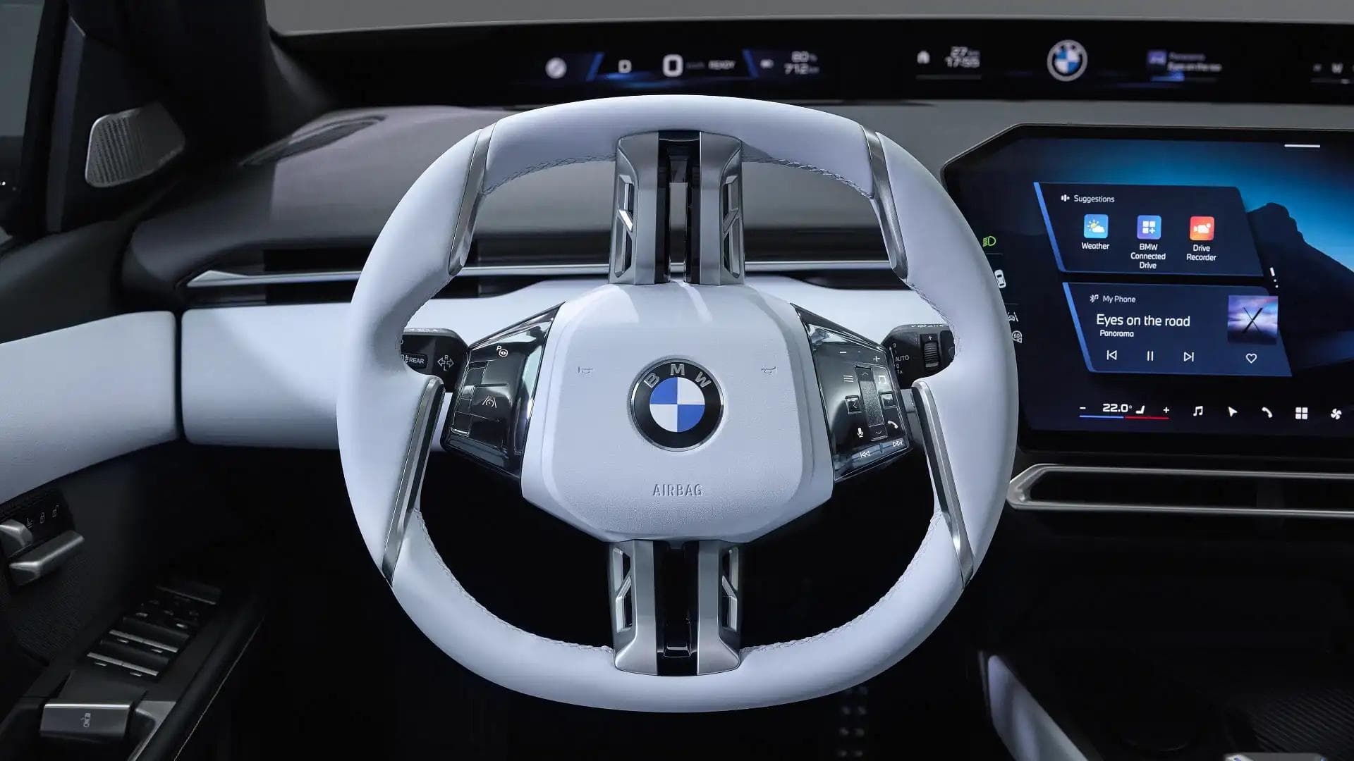 2027 BMW i3 interior showing the 43.3-inch Panoramic iDrive display 2027 BMW i3 interior showing the 43.3-inch Panoramic iDrive display