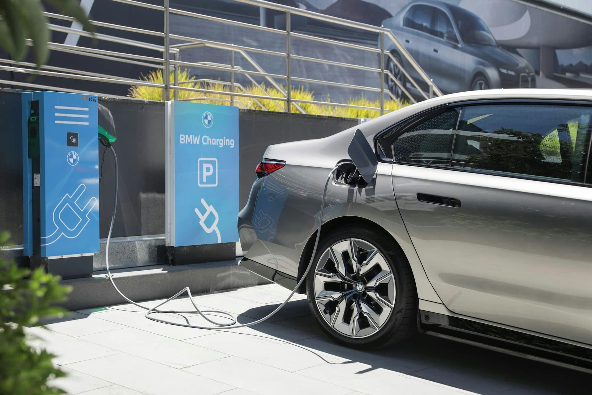 BMW i7 charging at AC charging station with BYO Type 2 to Type 2 cable