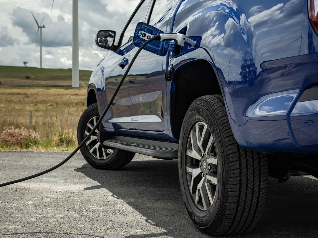 LDV eT60 charging port and plug in front of windmill farm LDV eT60 charging port and plug in front of windmill farm