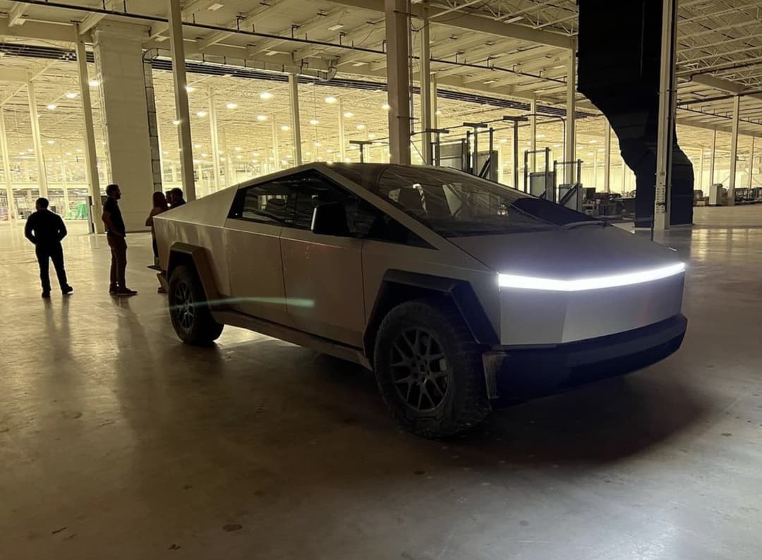 Prototype of Tesla Cybertruck in factory floor Prototype of Tesla Cybertruck in factory floor