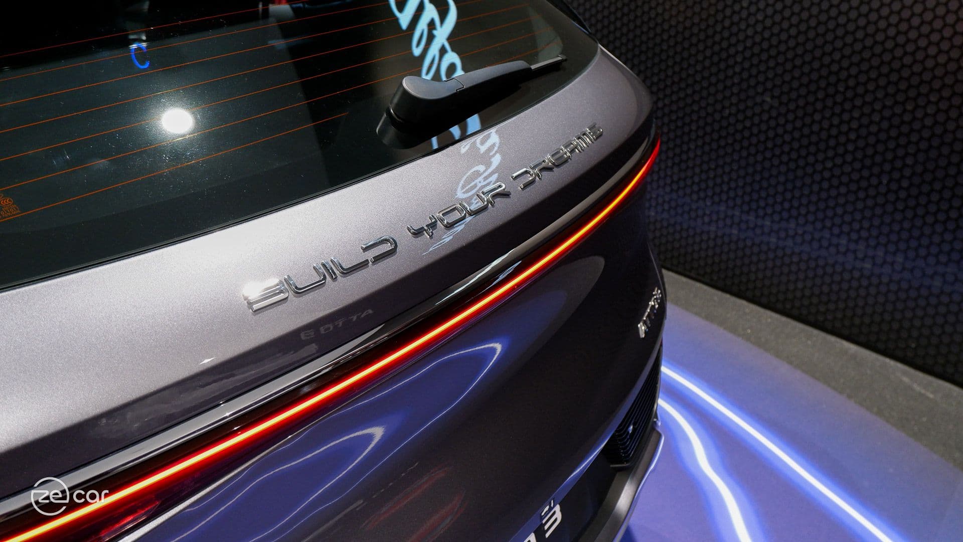 BYD Atto 3 tailgate with 'Build Your Dreams' lettering badge BYD Atto 3 tailgate with 'Build Your Dreams' lettering badge
