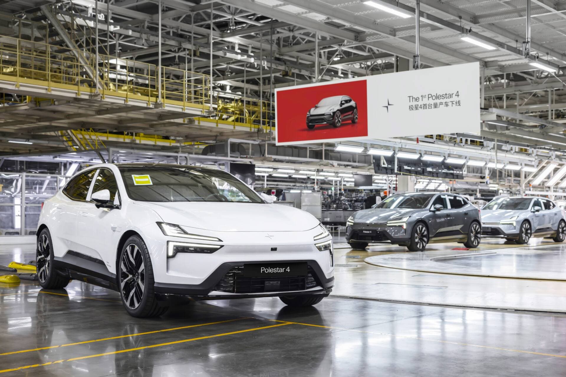 Polestar 4 white at production facility Polestar 4 white at production facility