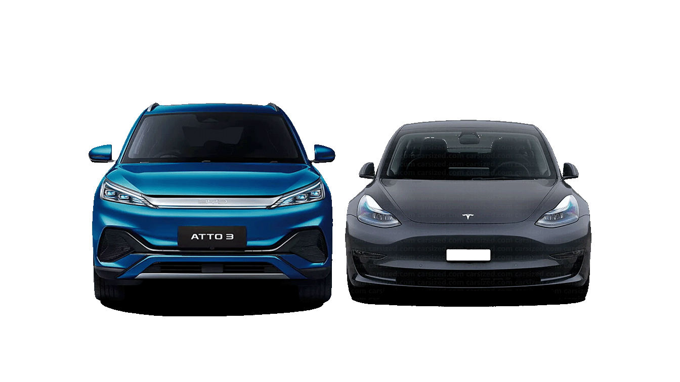 BYD Atto 3 vs Tesla Model 3 (Front)