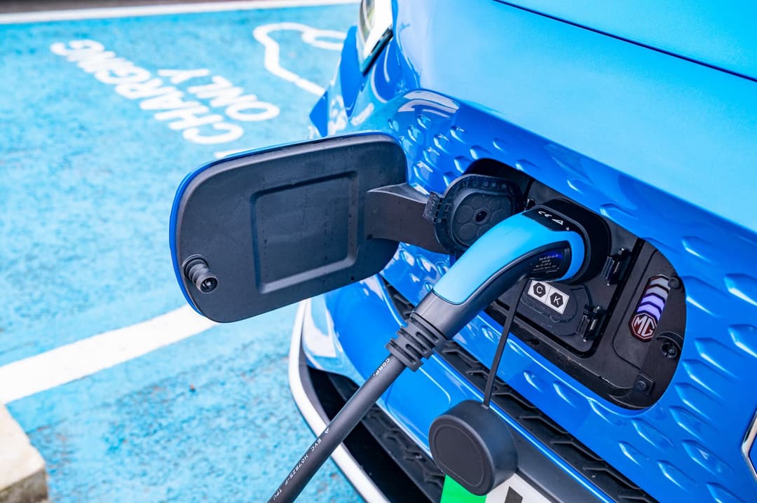 Blue MG ZS EV charging port and plug Blue MG ZS EV charging port and plug