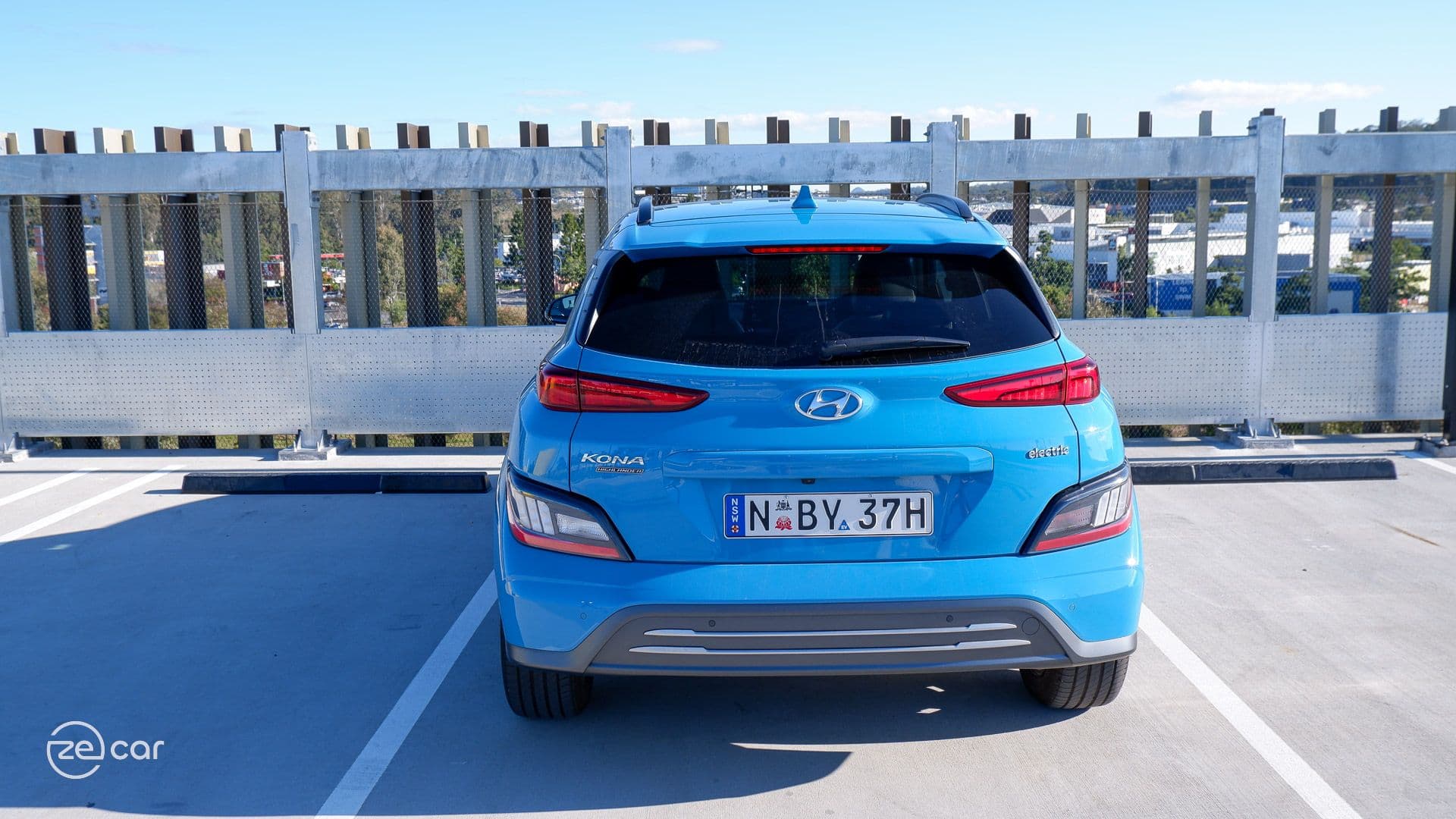 Blue Hyundai Kona Electric rear view Blue Hyundai Kona Electric rear view