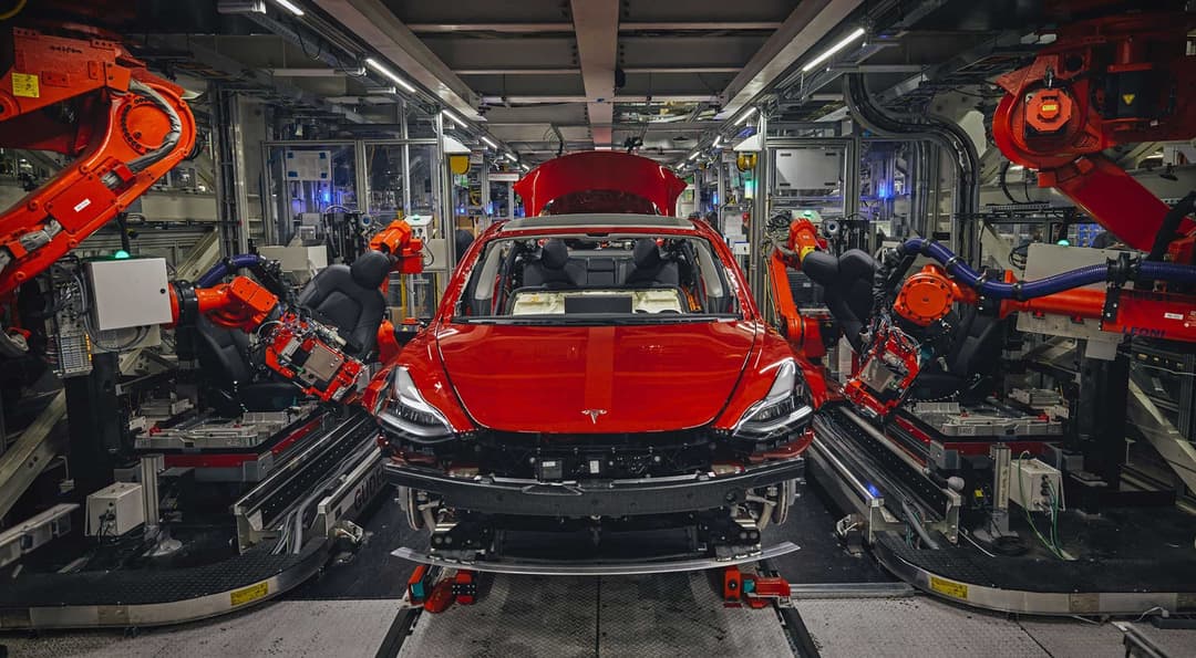 Tesla in Freemont factory assembly line Tesla in Freemont factory assembly line