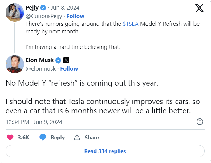 Elon Musk Tesla Model Y Juniper update on Twitter Elon Musk Tesla Model Y Juniper update on Twitter