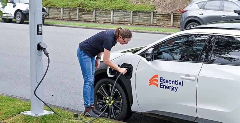Light pole EV charger installed for kerbside charging Light pole EV charger installed for kerbside charging