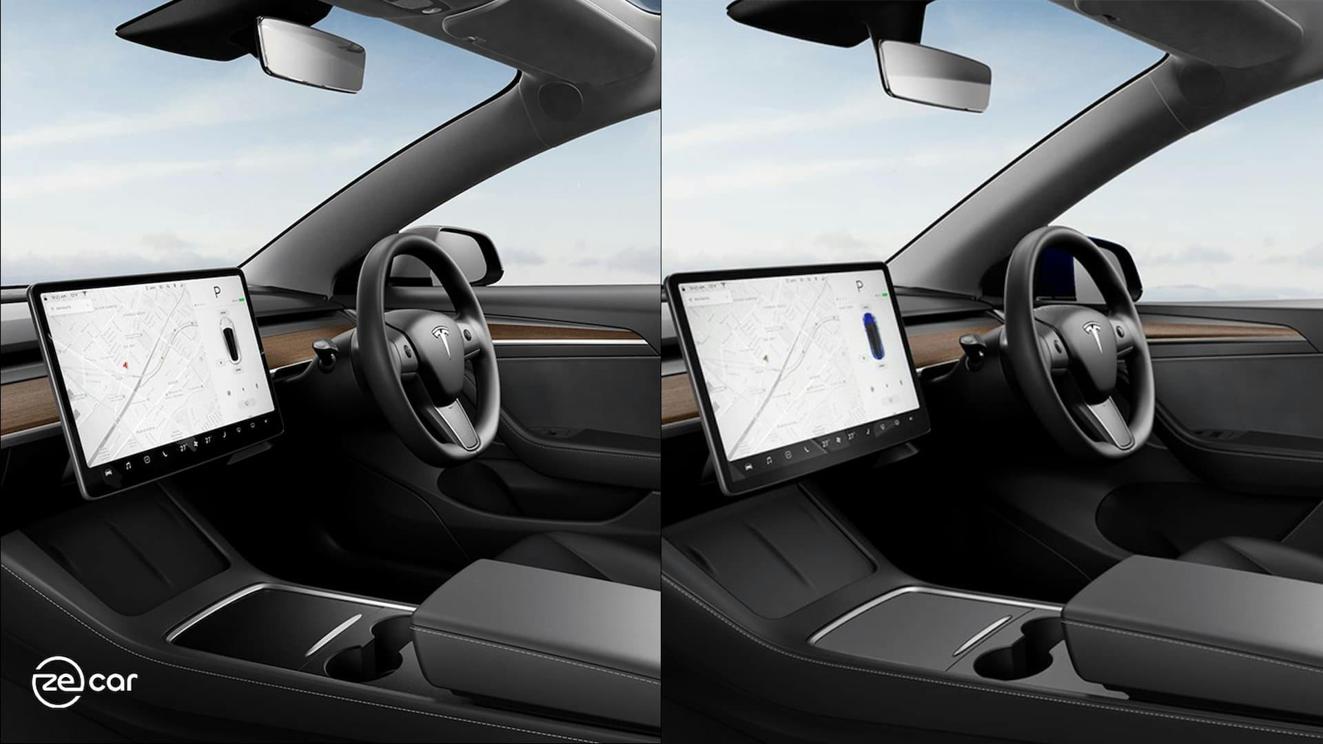 Tesla Model 3 and Model Y interior side-by-side