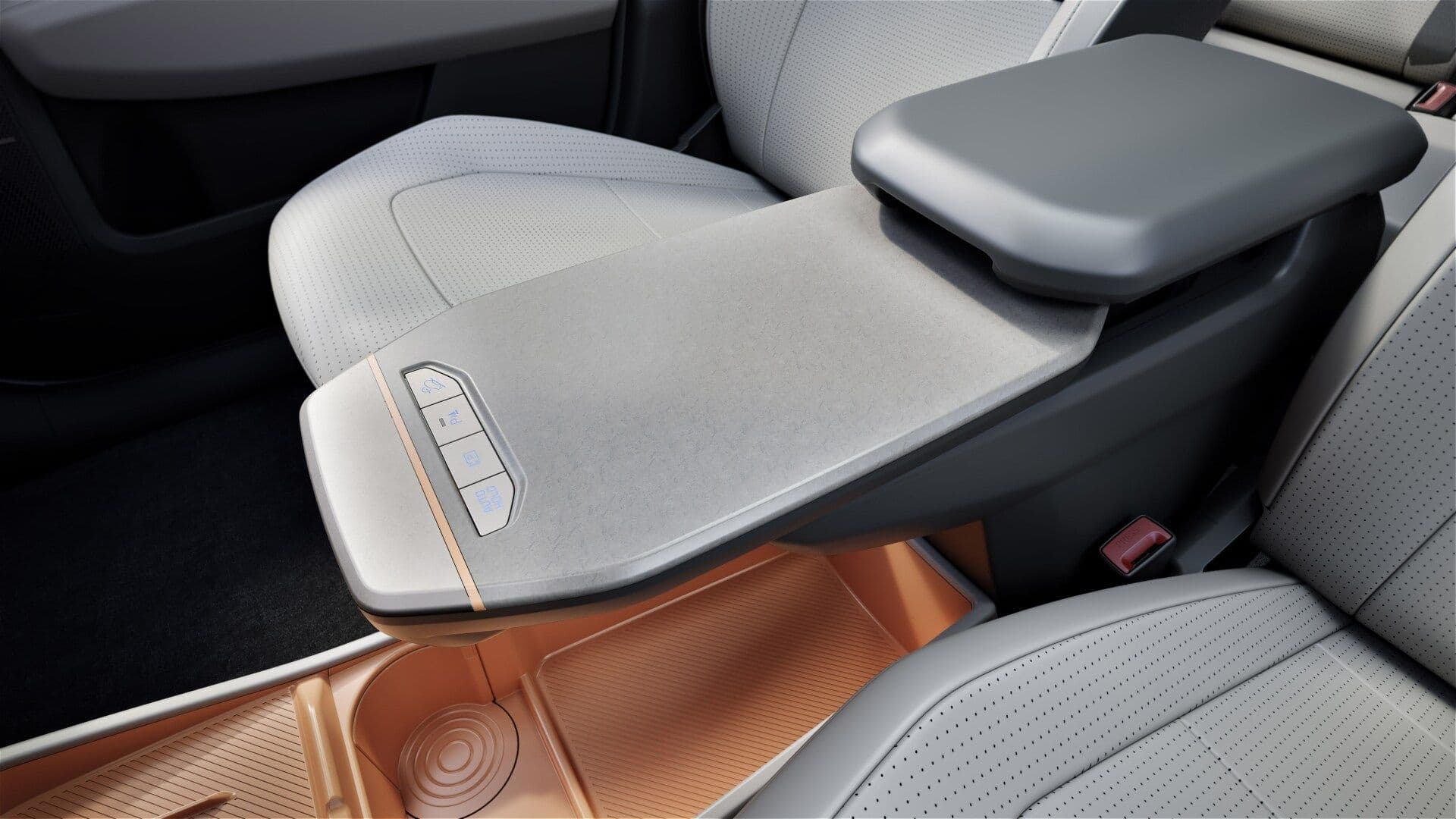 Kia EV3 interior view of arm rests Kia EV3 interior view of arm rests