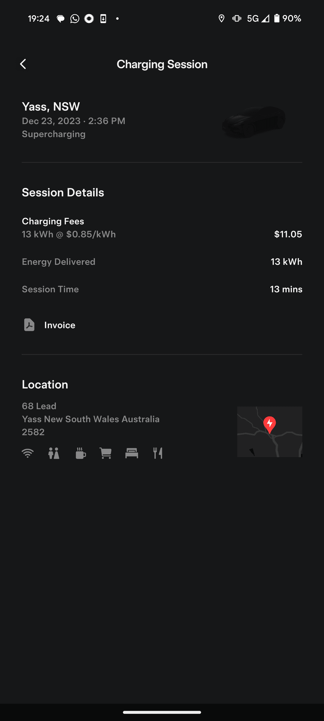 Tesla Yass Supercharger receipt Tesla Yass Supercharger receipt