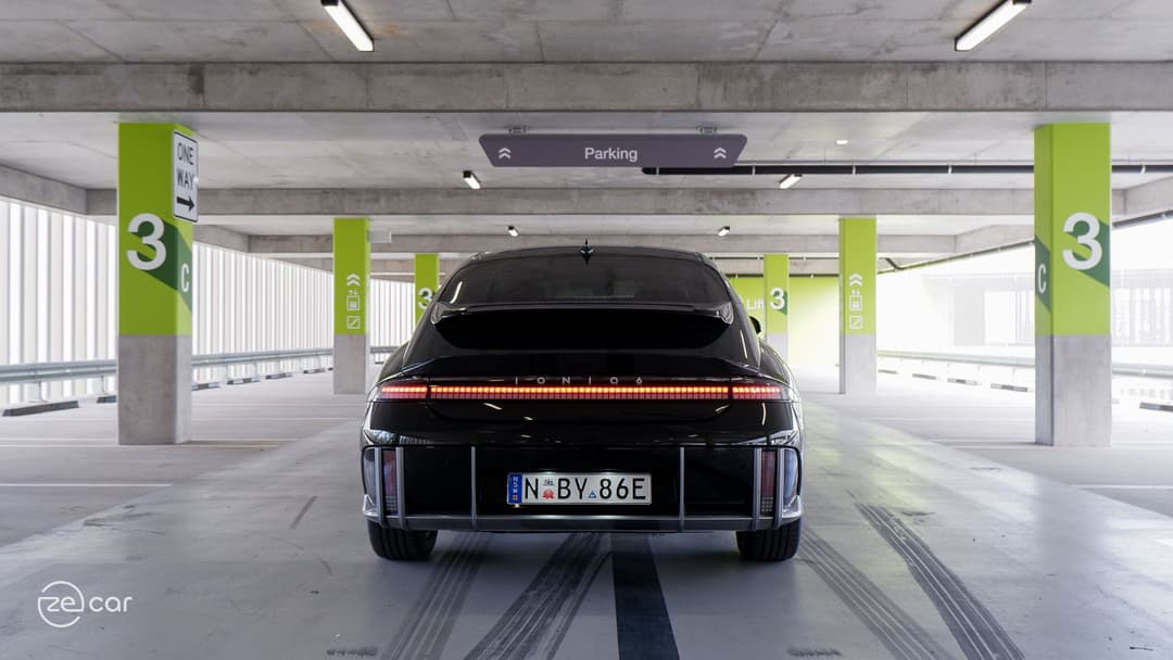 Hyundai Ioniq 6 rear in car park Hyundai Ioniq 6 rear in car park