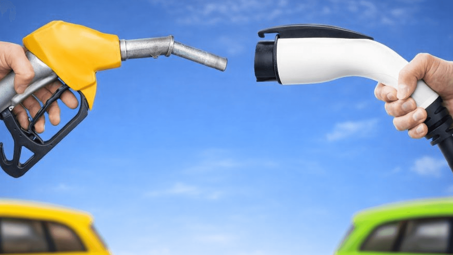 Petrol pump nozzle versus EV charging connector — illustrating the shift from fossil fuels to electric vehicles driven by government tax incentives Petrol pump nozzle versus EV charging connector — illustrating the shift from fossil fuels to electric vehicles driven by government tax incentives