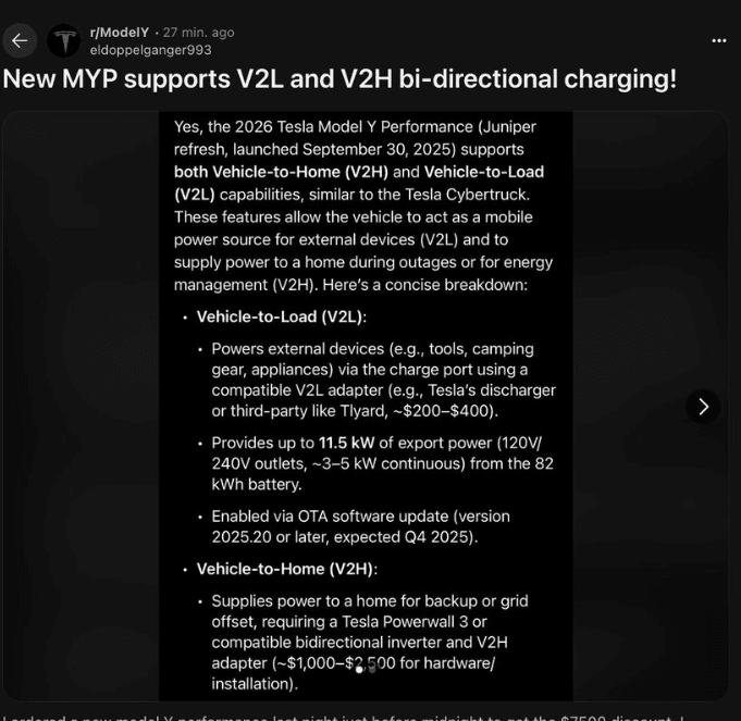 Tesla Model Y X V2L confirmation Tesla Model Y X V2L confirmation