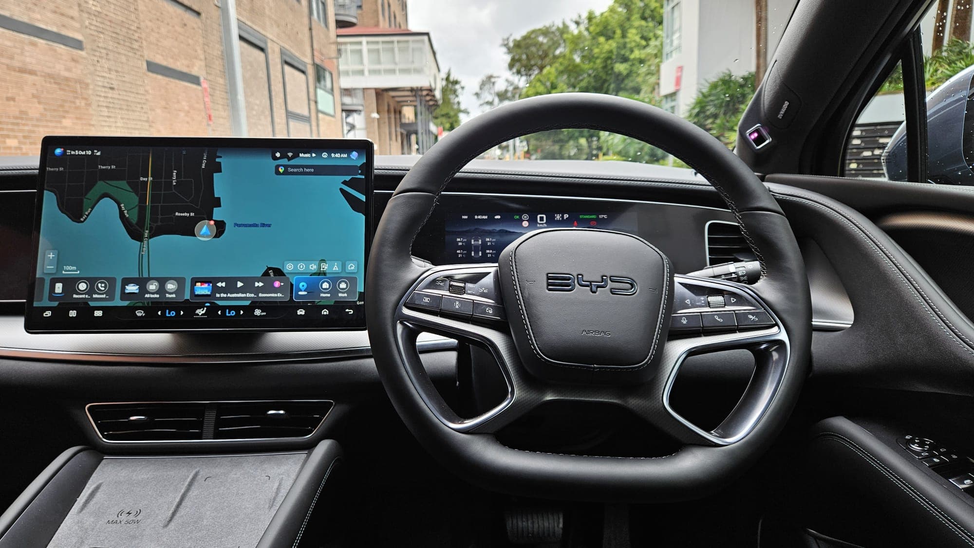 BYD Sealion 7 interior showing 15.6-inch rotating touchscreen and leather seats BYD Sealion 7 interior showing 15.6-inch rotating touchscreen and leather seats