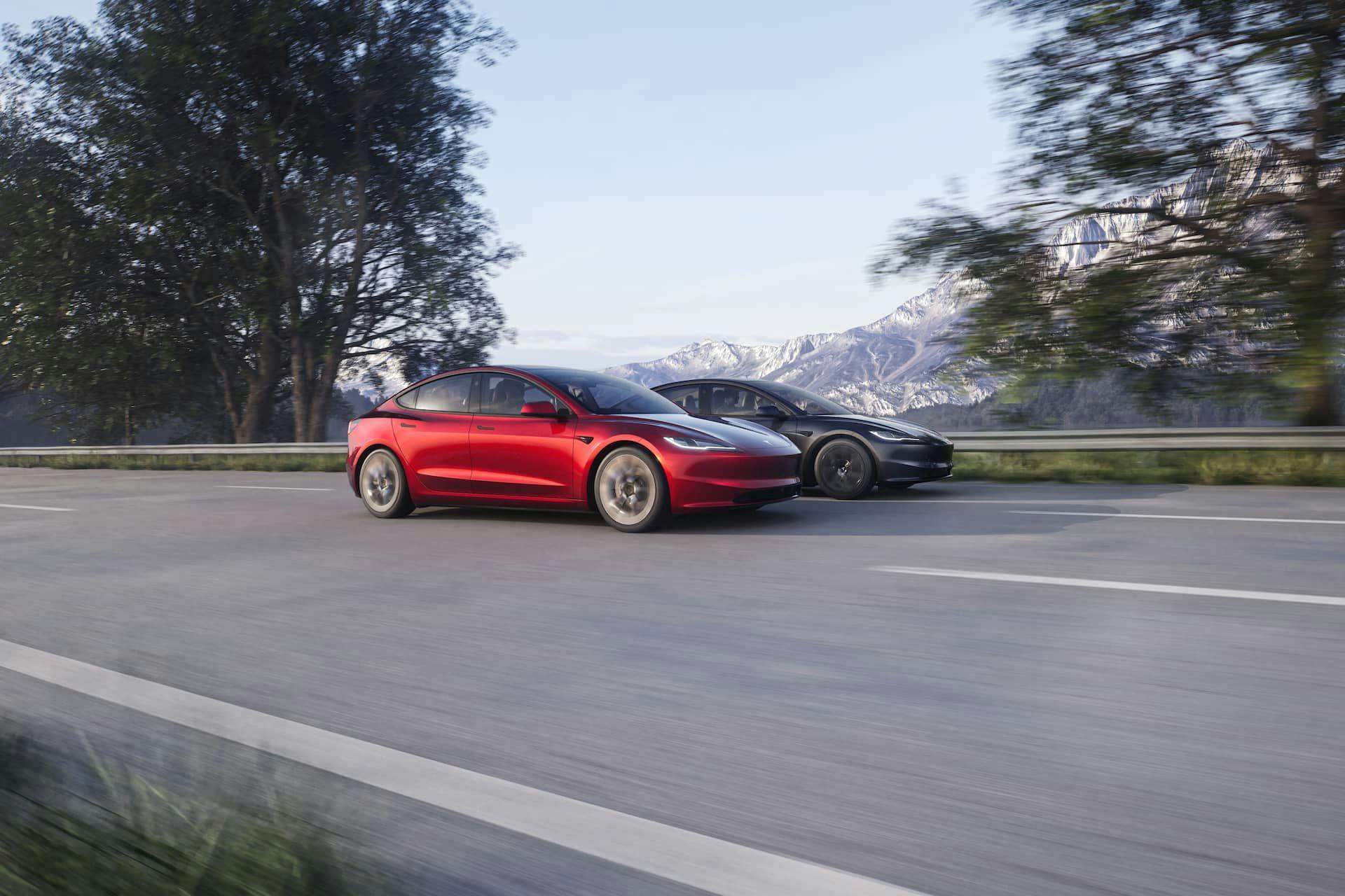 2024 Red & Black Tesla Model 3 Running Shot