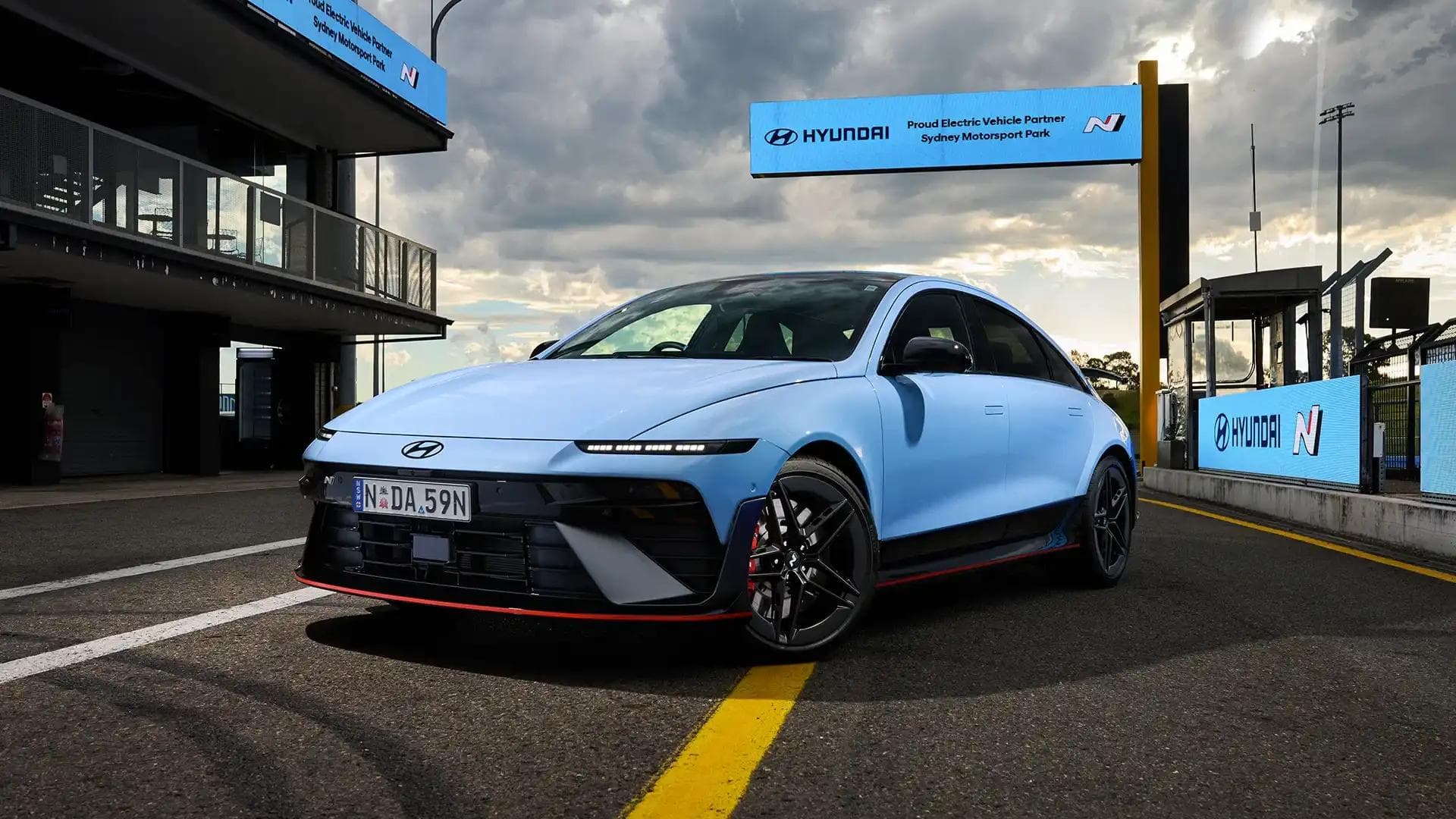 Hyundai Ioniq 6 N in Performance Blue on track at Sydney Motorsport Park Hyundai Ioniq 6 N in Performance Blue on track at Sydney Motorsport Park