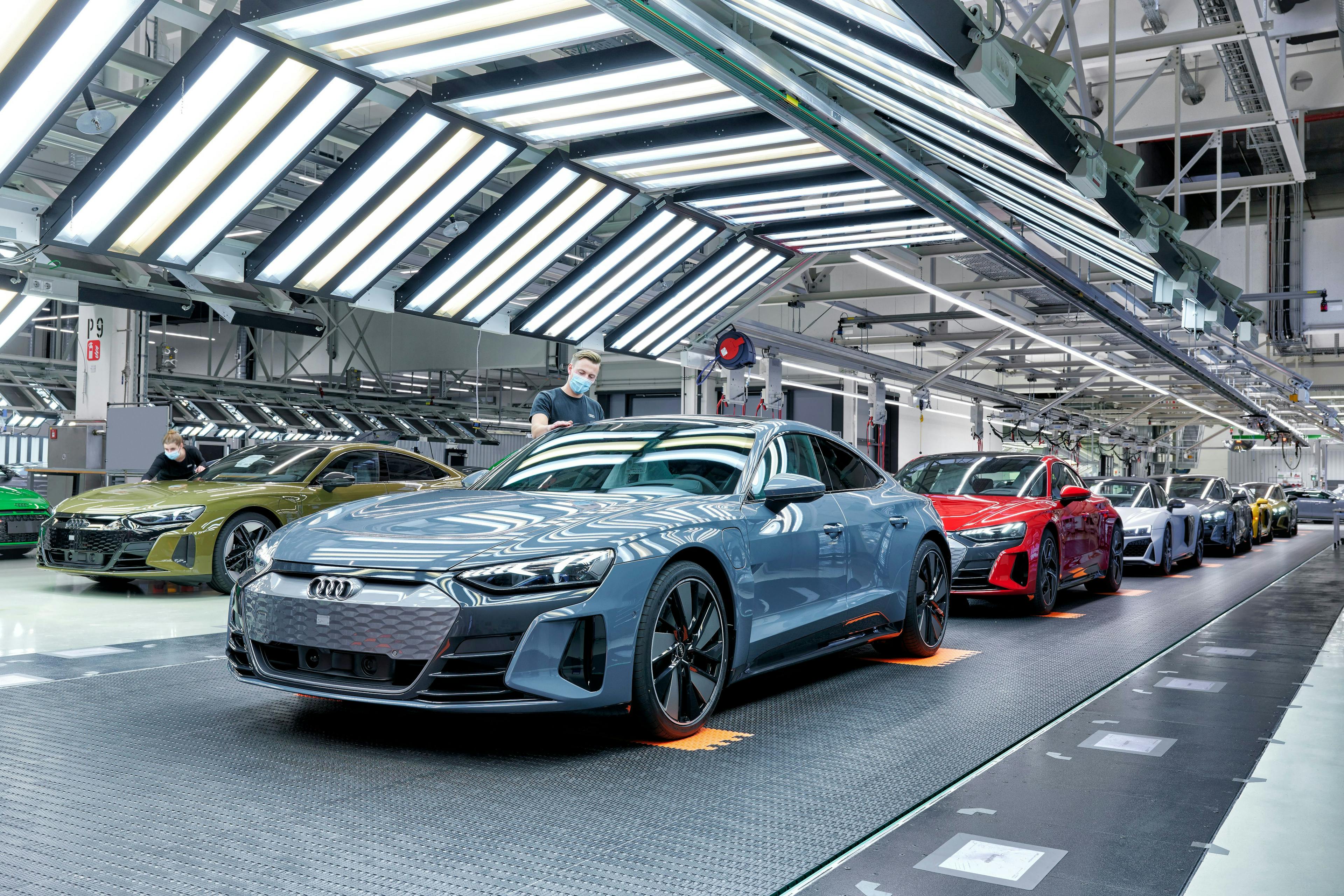 Audi e-tron GT's in factory assembly line