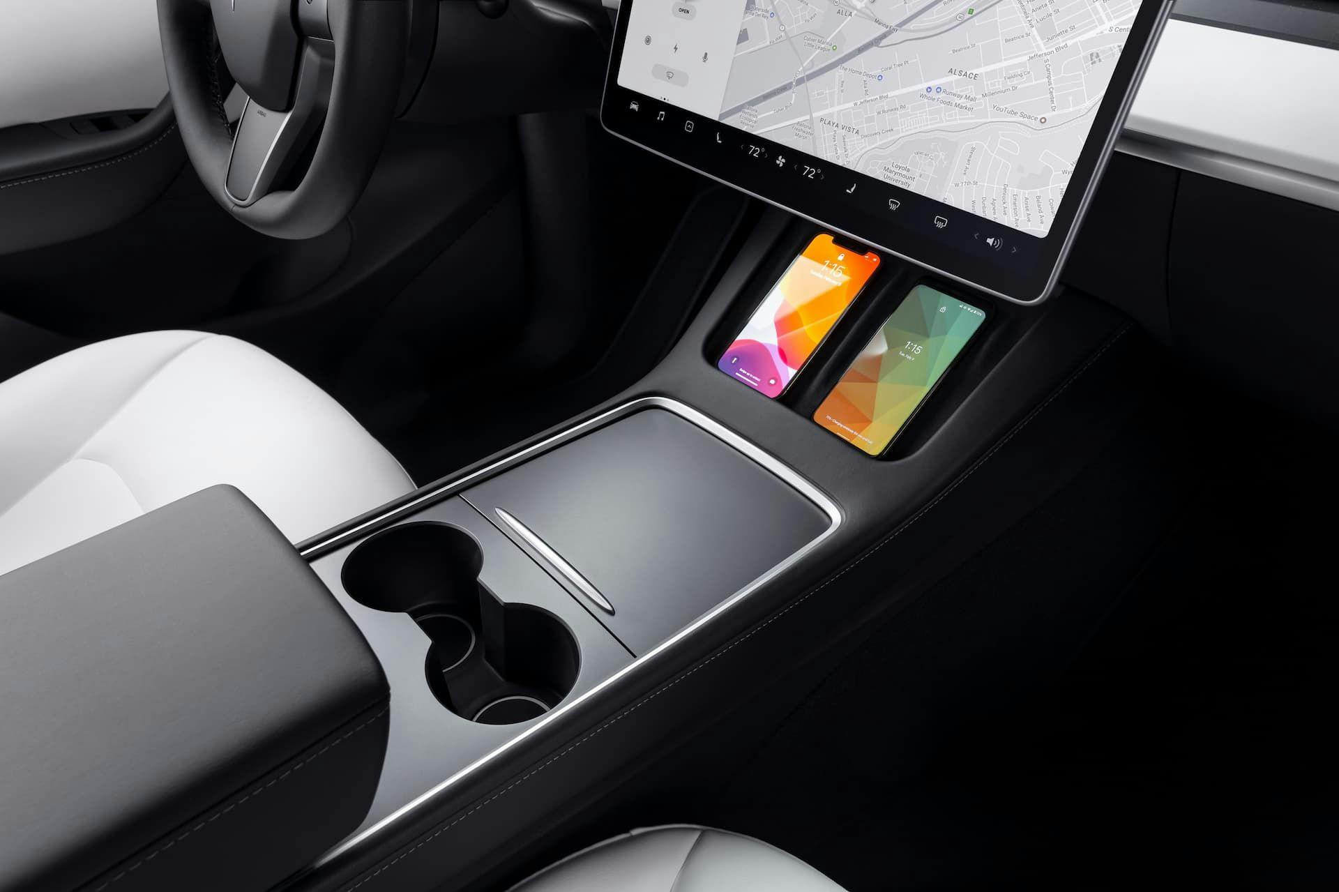 Tesla Model Y wireless charging pad interior