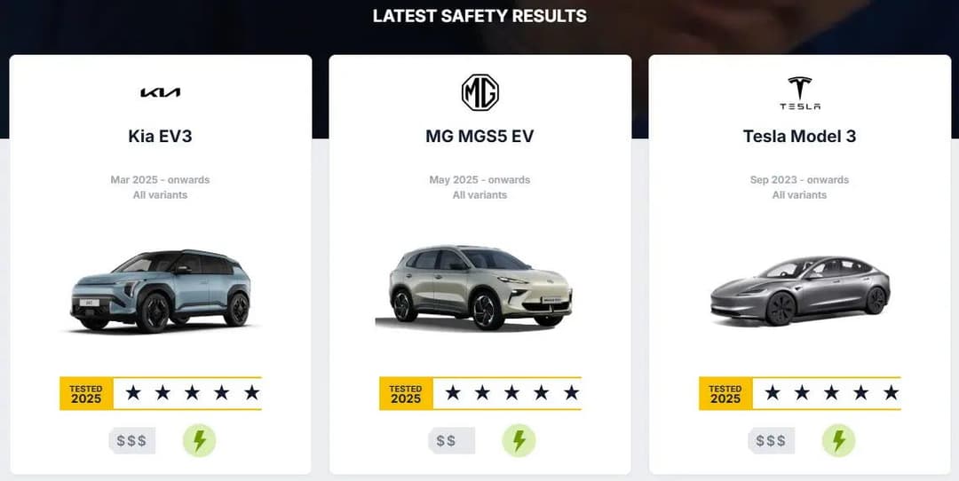 5 stars from ANCAP safety rating for 3 evs 5 stars from ANCAP safety rating for 3 evs