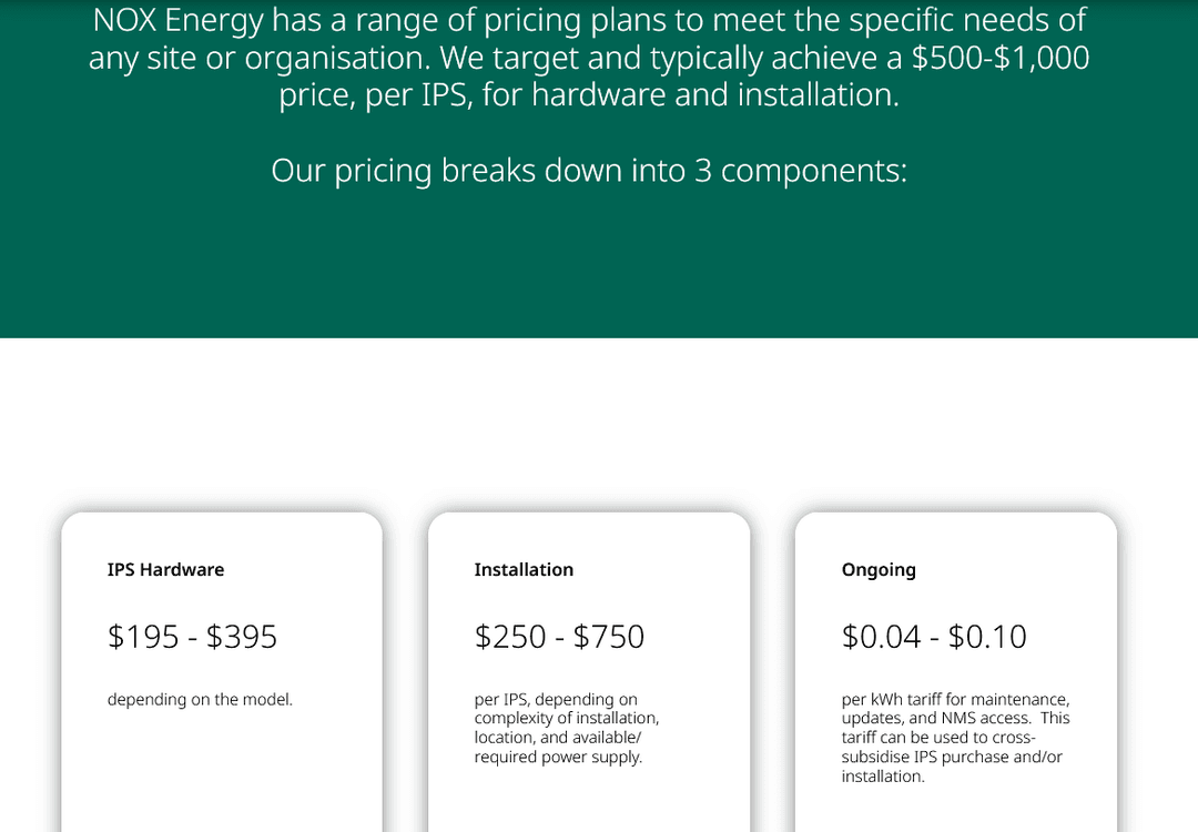 Nox Energy pricing Nox Energy pricing