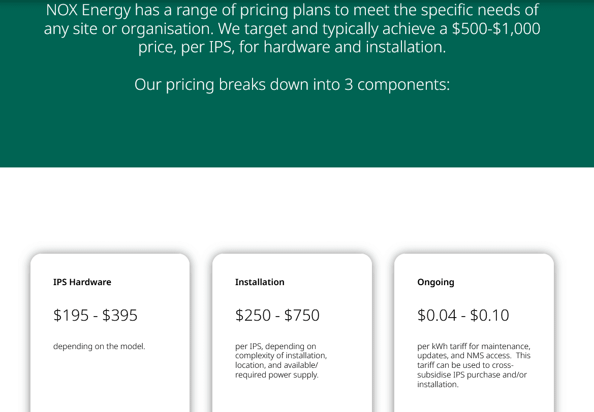 Nox Energy pricing Nox Energy pricing
