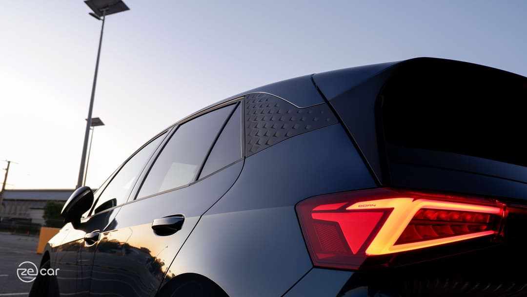 Cupra Born C-pillar and front Cupra logo