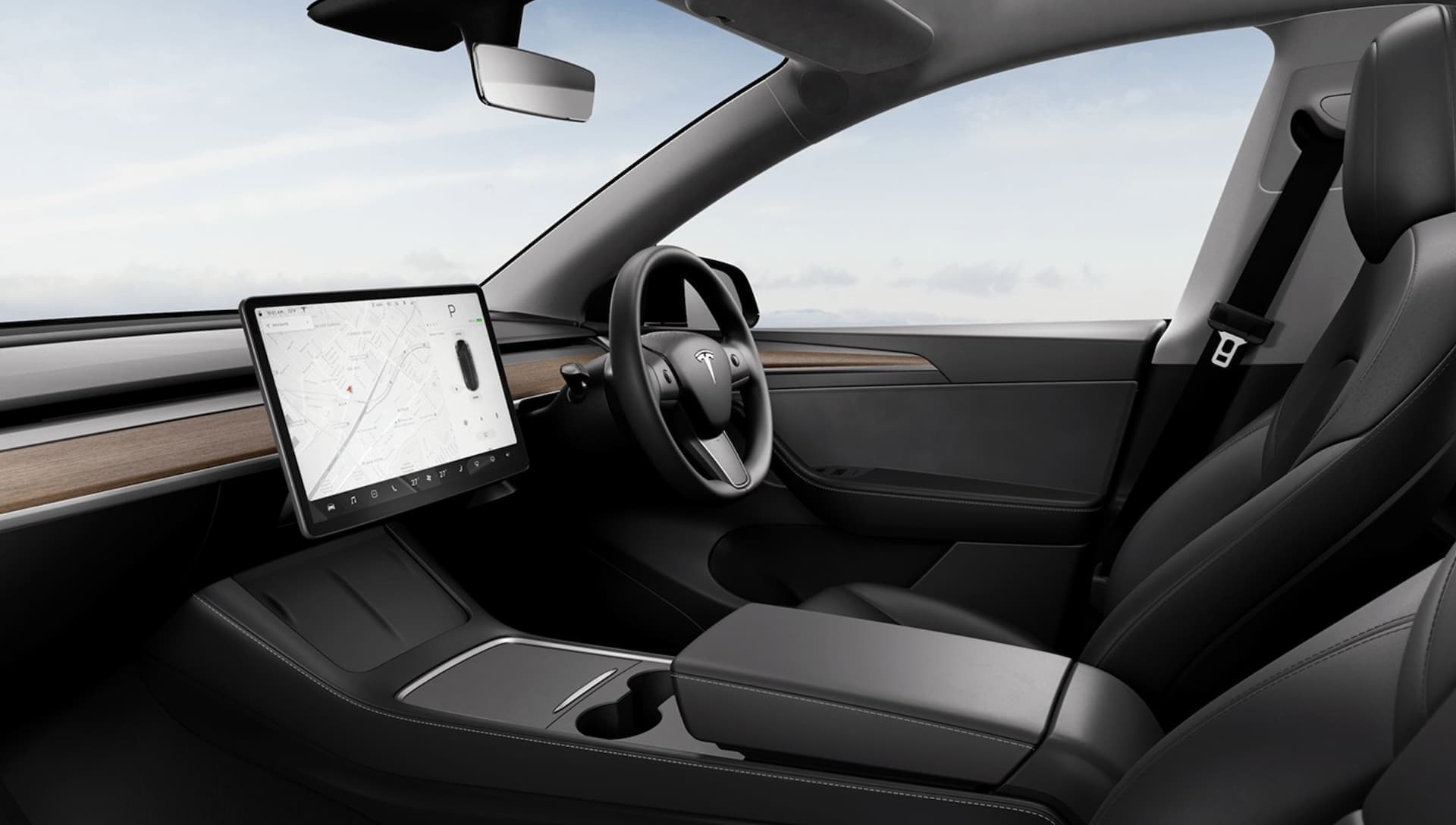 Tesla Model Y black interior and touchscreen Tesla Model Y black interior and touchscreen