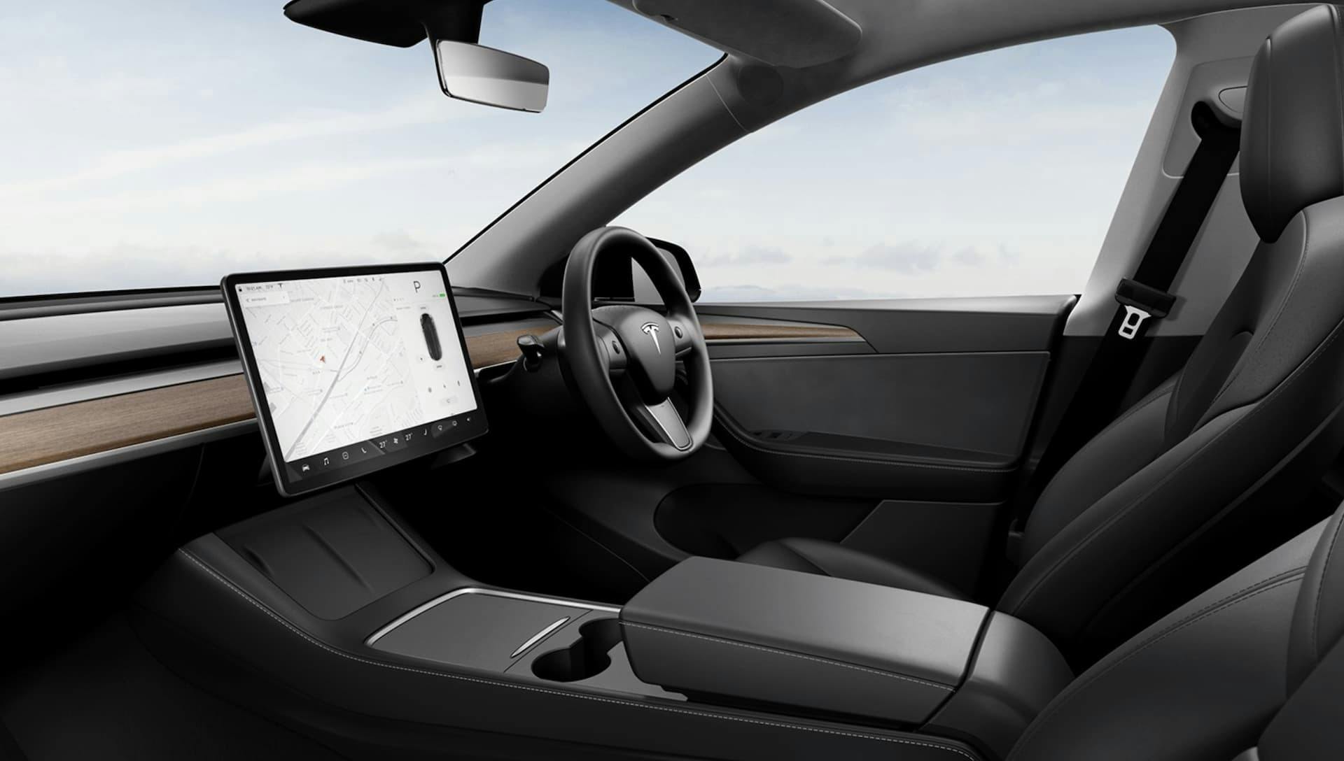Tesla Model Y black interior and touchscreen