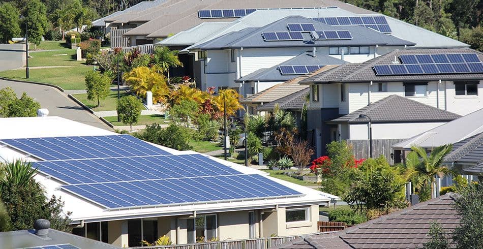 Outer suburban Australian street with rooftop solar. Outer suburban Australian street with rooftop solar.