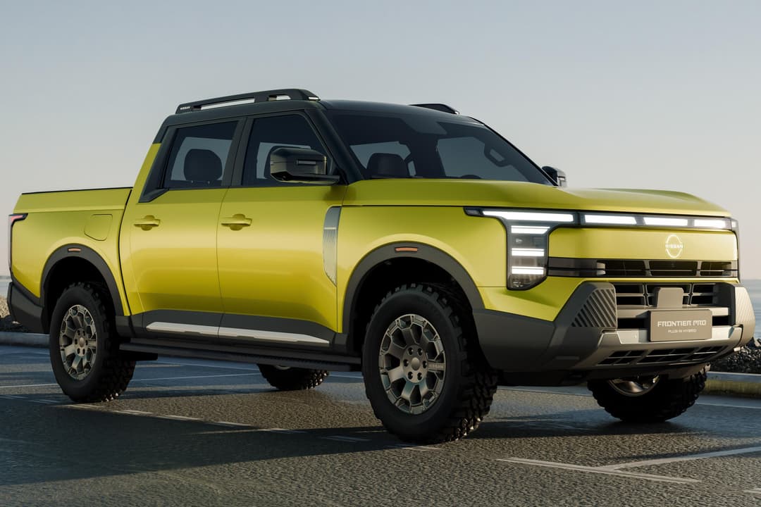 Nissan Frontier Pro PHEV exterior front three-quarter view showcasing the plug-in hybrid ute's bold design and modern styling Nissan Frontier Pro PHEV exterior front three-quarter view showcasing the plug-in hybrid ute's bold design and modern styling