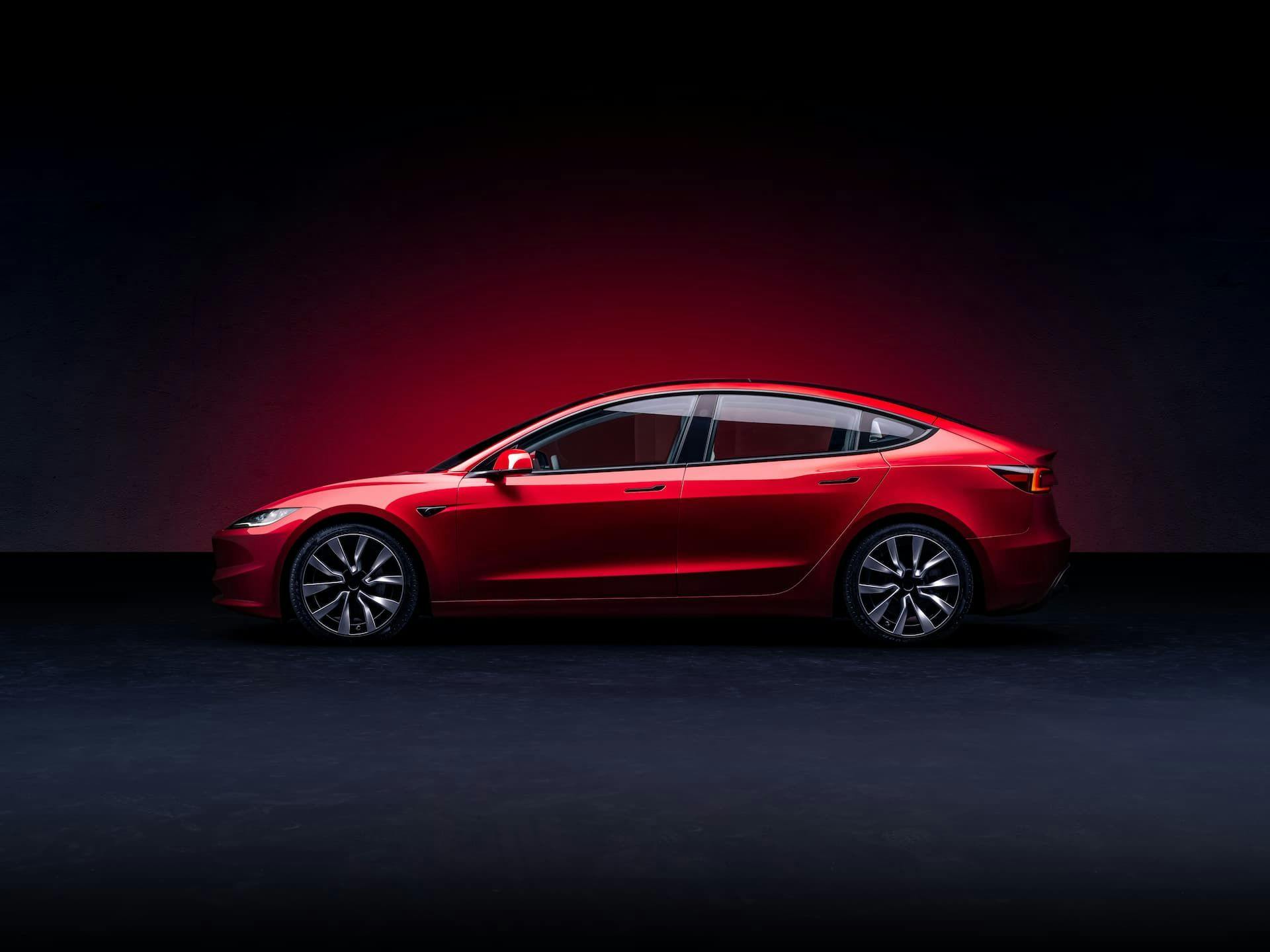 2024 Red Tesla Model 3 Side View