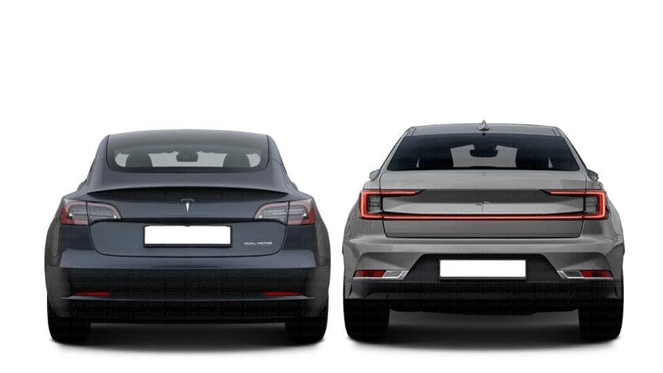 Tesla Model Y vs Polestar 2 back profile