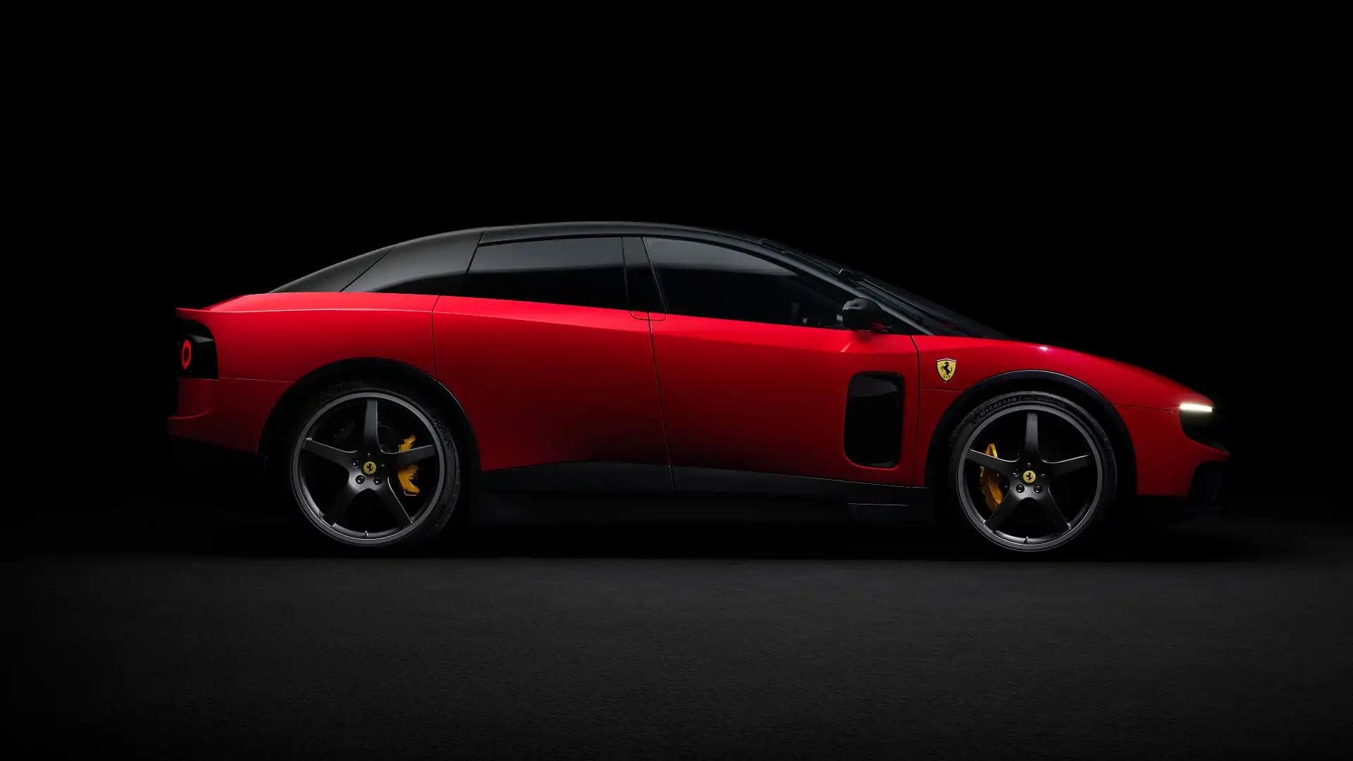 2027 Ferrari Luce electric super sedan side view 2027 Ferrari Luce electric super sedan side view