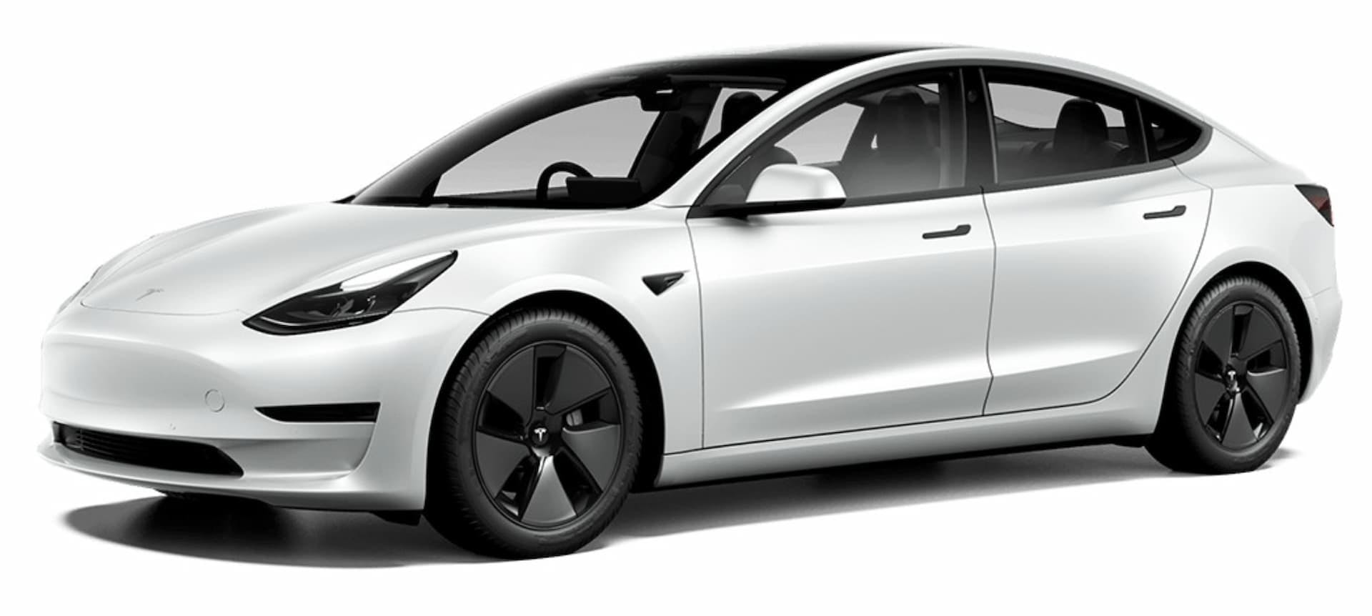 White Tesla Model 3 RWD front view