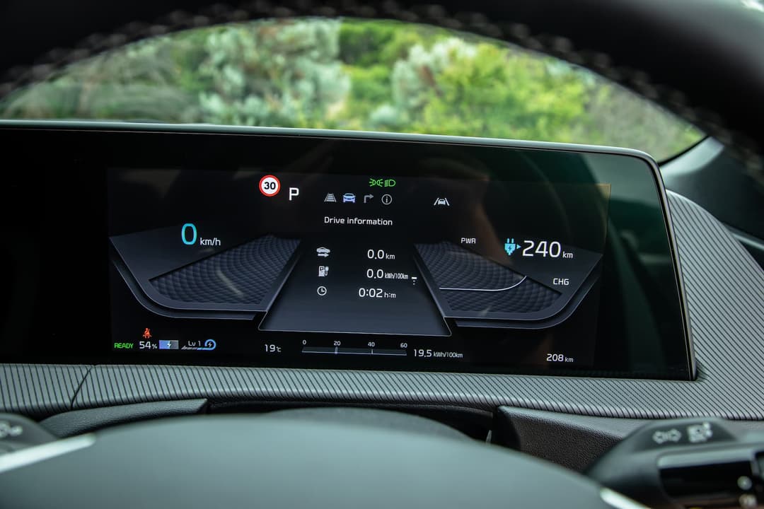 Kia EV6 driver's instruments showing trip computer consumption Kia EV6 driver's instruments showing trip computer consumption