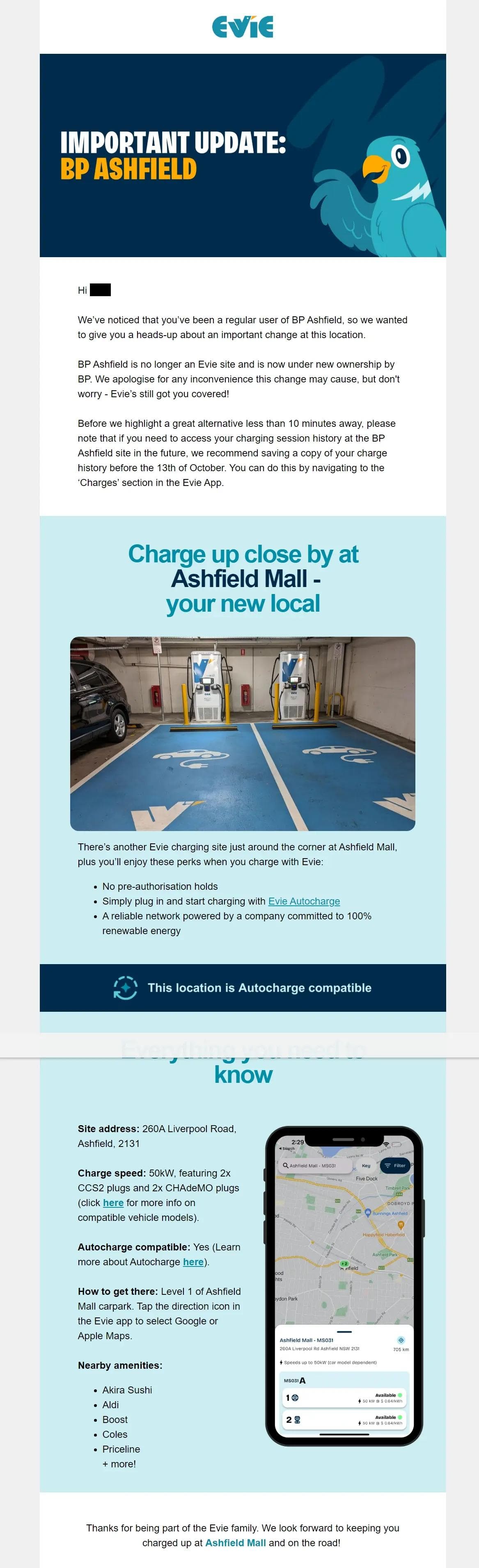 Evie email to Ashfield customers Evie email to Ashfield customers