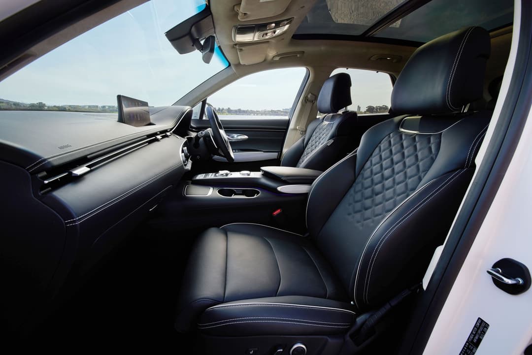 Genesis Electrified GV70 black interior front seats Genesis Electrified GV70 black interior front seats